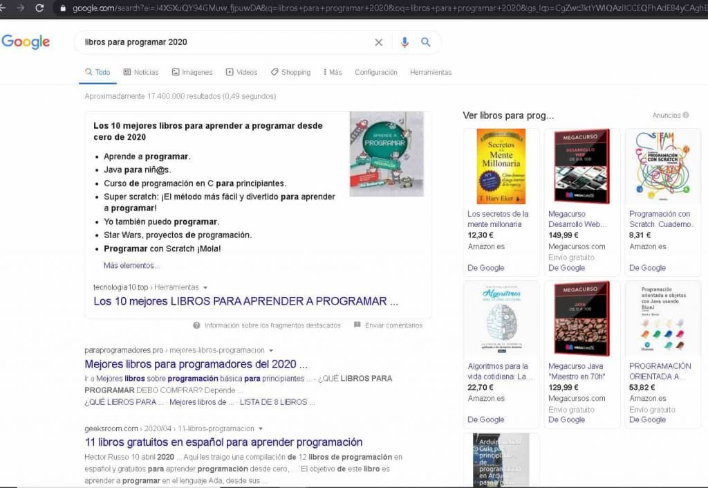 Busqueda paraprogramadores en google mejores libros para programar 2020 www.paraprogramadores.pro